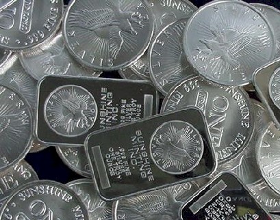 Silver bars and coins